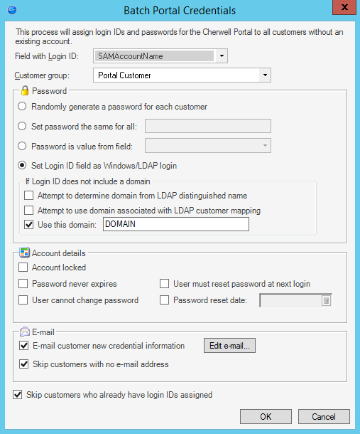 Batch Portal Credentials window