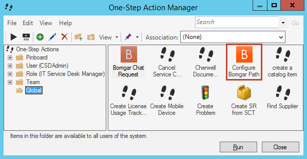 Bomgar Configure Path One-Step in the One-Step Action Manager