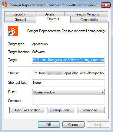 Bomgar Representative console properties window