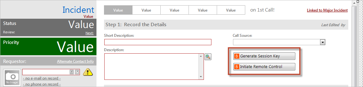 Bomgar Incident Form Controls on the Default Form