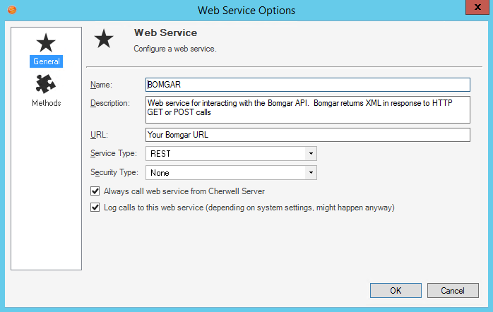 Bomgar Web Service Options: General page