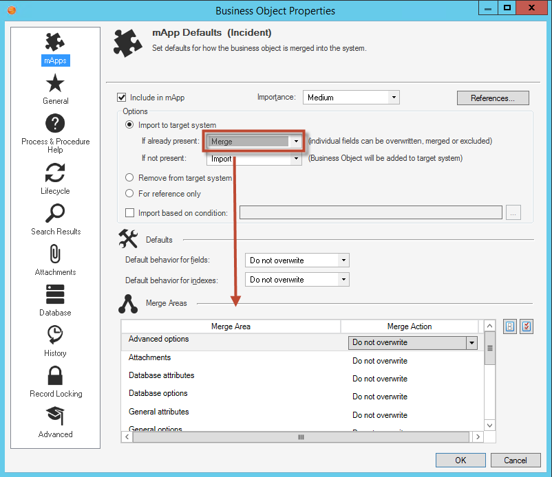 Business Object Properties Merge Areas