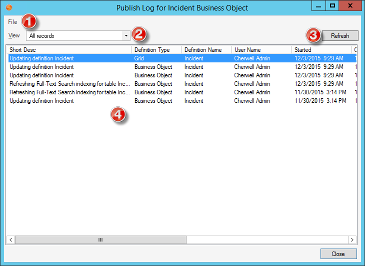 Business Object Publish Log