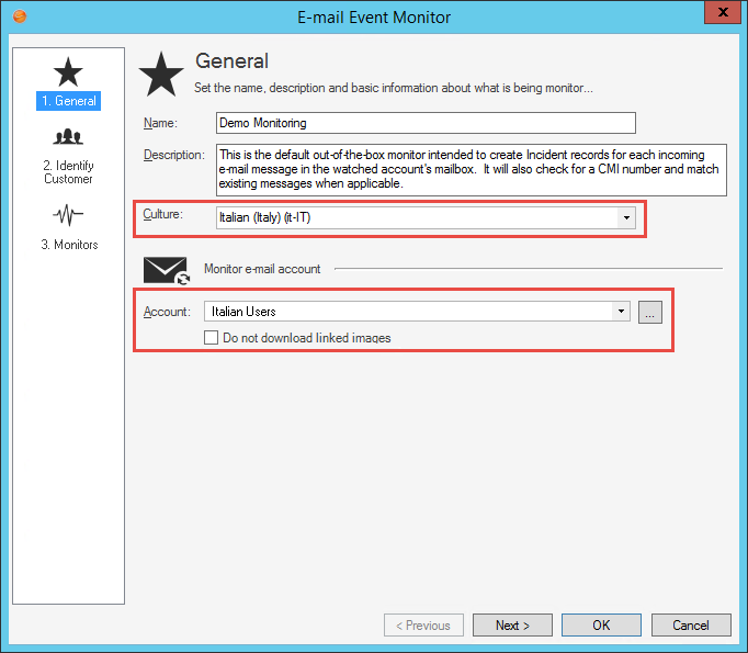 E-mail Monitor Culture Settings