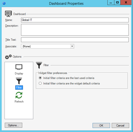 Dashboard Filter Properties