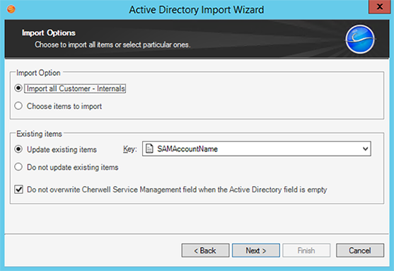 LDAP Import Wizard - Import Options page