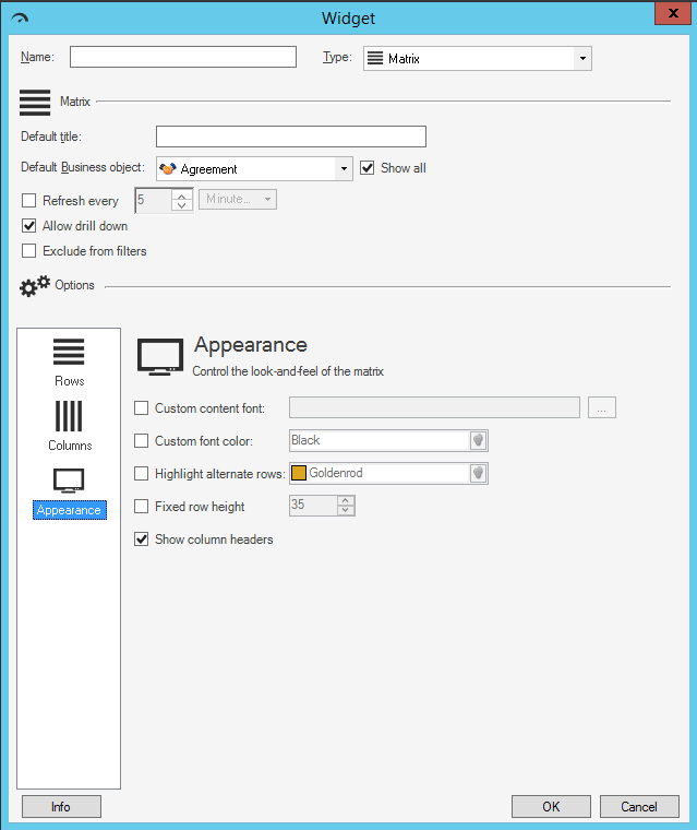 Matrix Widget Appearance