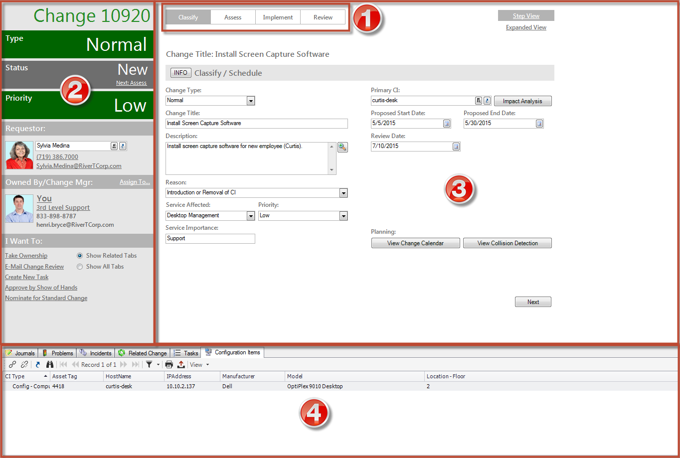 Normal Change Request Form Sections