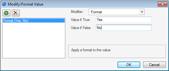 Report Wizard Modify/Format Value Window