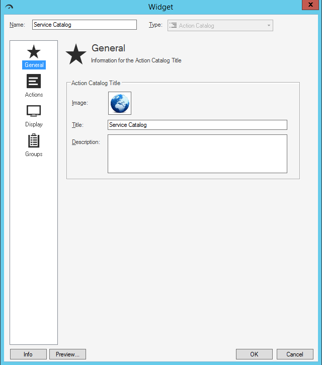 Service Catalog Widget - General Properties