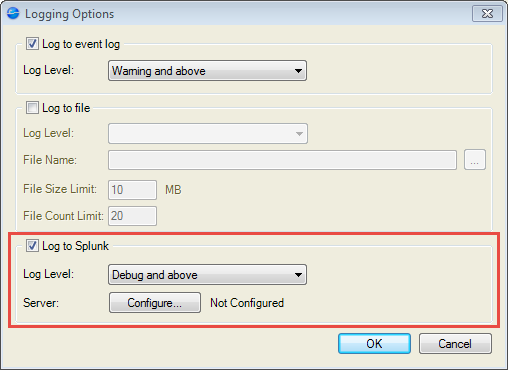 Splunk Integration Logging Options