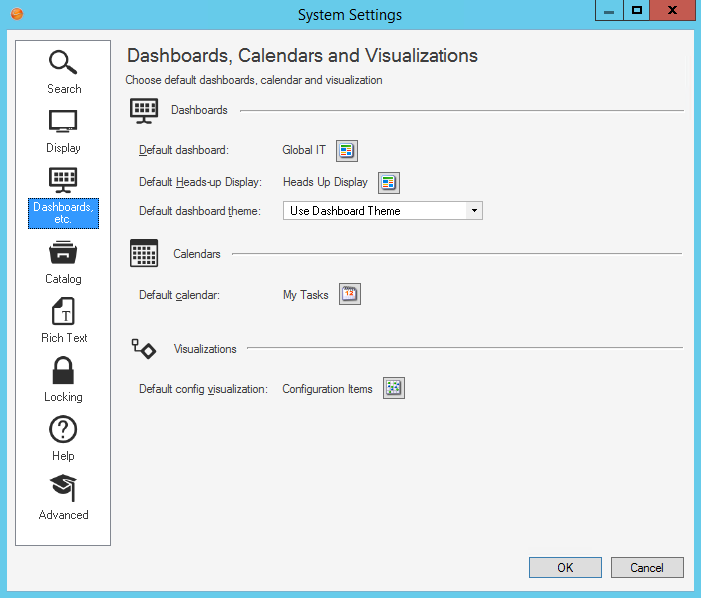 System Settings for Dashboards