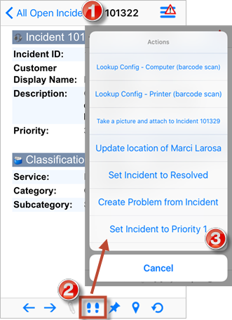 Run an Action/One-Step Action Against a Record on an iOS Device