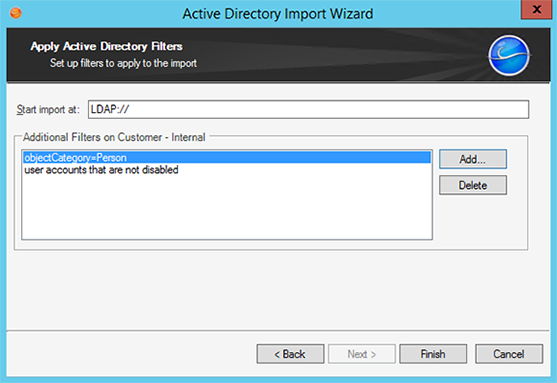LDAP Import Wizard - Apply Active Directory Filters page